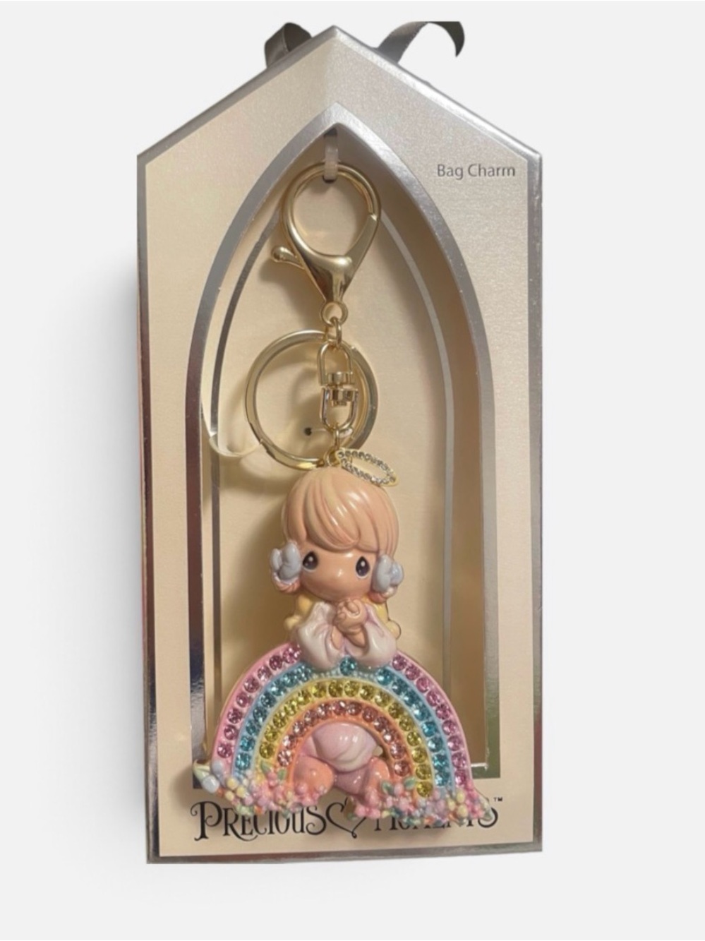 Precious Moments Rainbow Angel Rhinestone Bag Charm Keychain - NWT